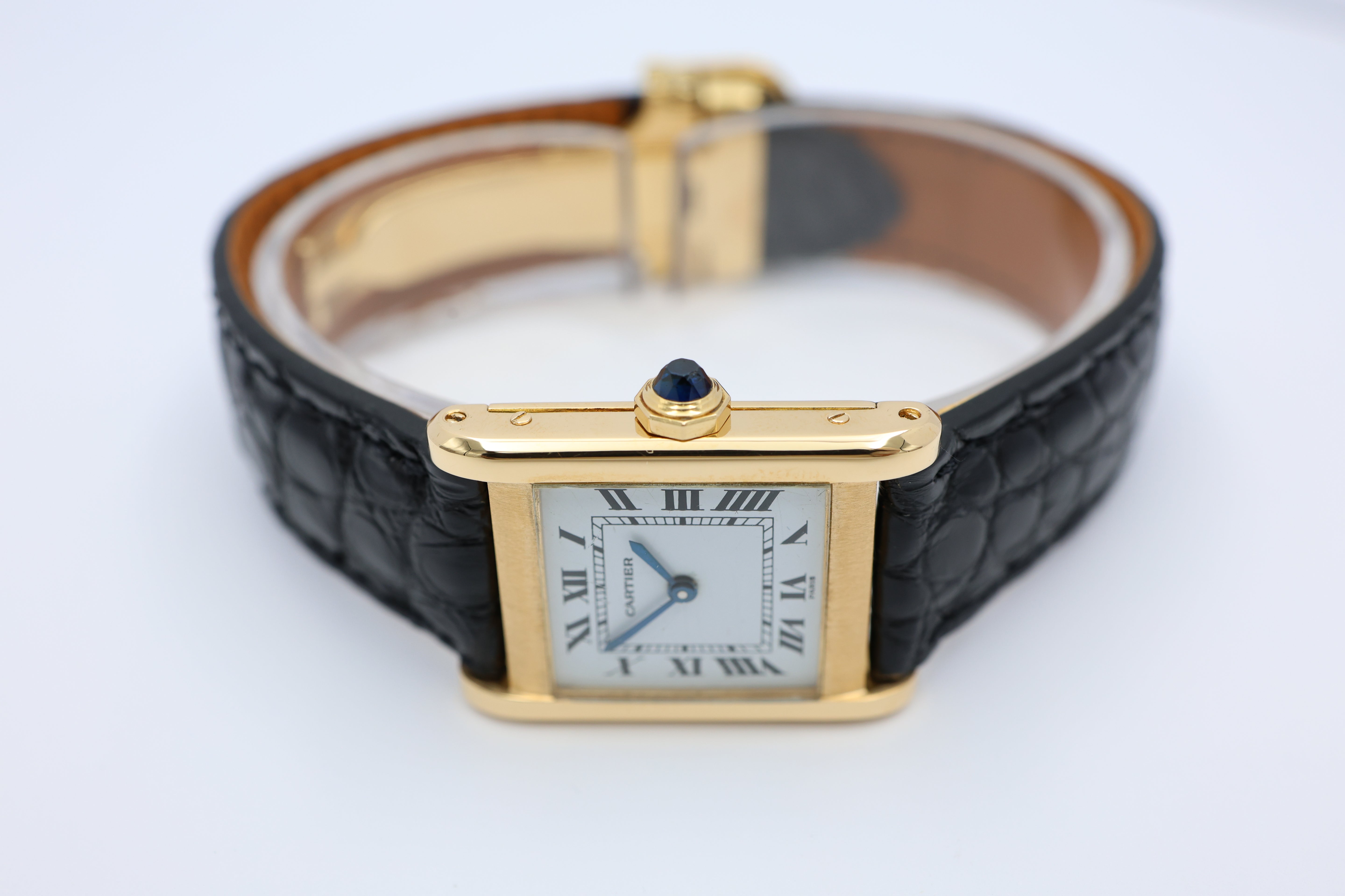 Cartier Tank Normale Paris Blatt 18k Gold Handaufzug 78092 - Detailansicht 4