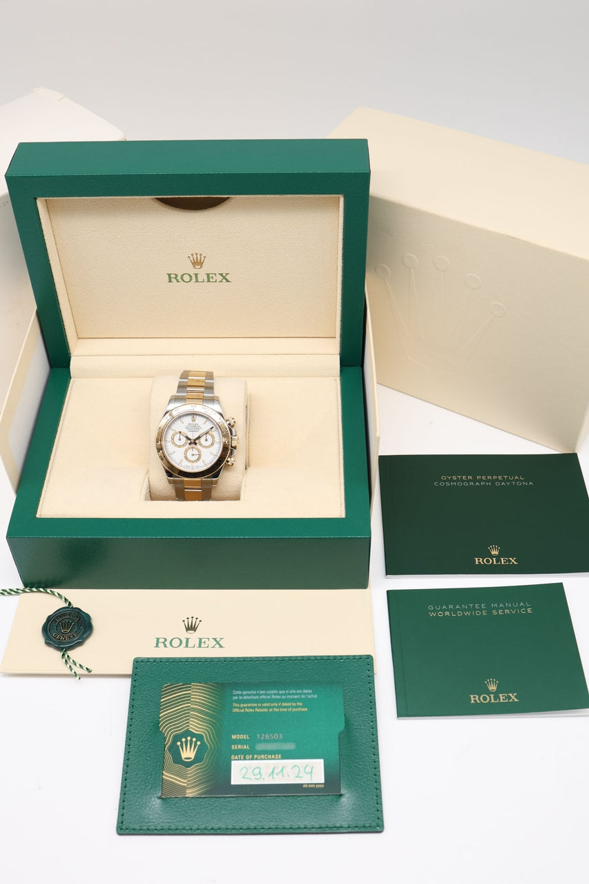 Rolex Daytona Stahl/Gold Weiß 40mm 2024 Automatik 126503 - Papiere und oder Lieferumfang