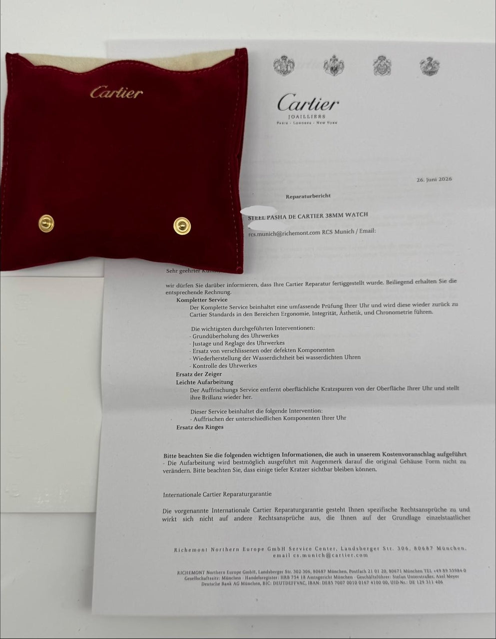Cartier Pasha 38mm Automatik + Cartier Service 2026 2379 - Papiere und oder Lieferumfang
