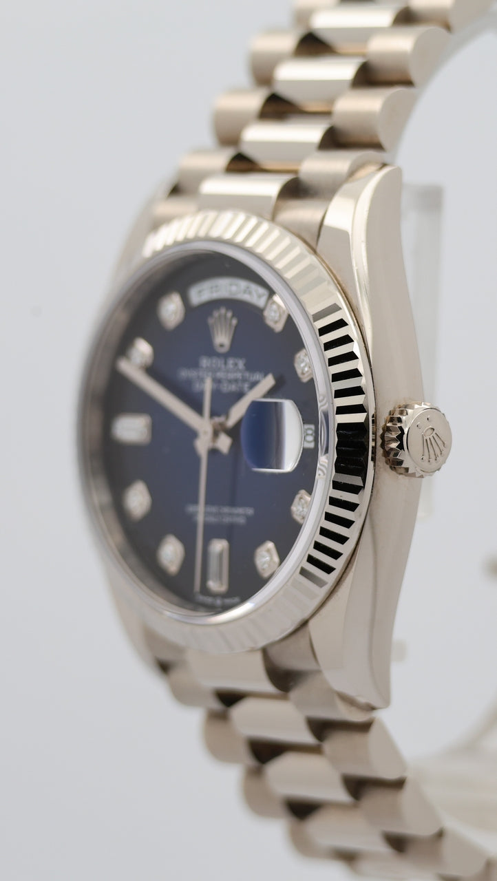 Rolex Day-Date 36 Automatik Herrenuhr Weißgold Blau 128239 - Detailansicht 7