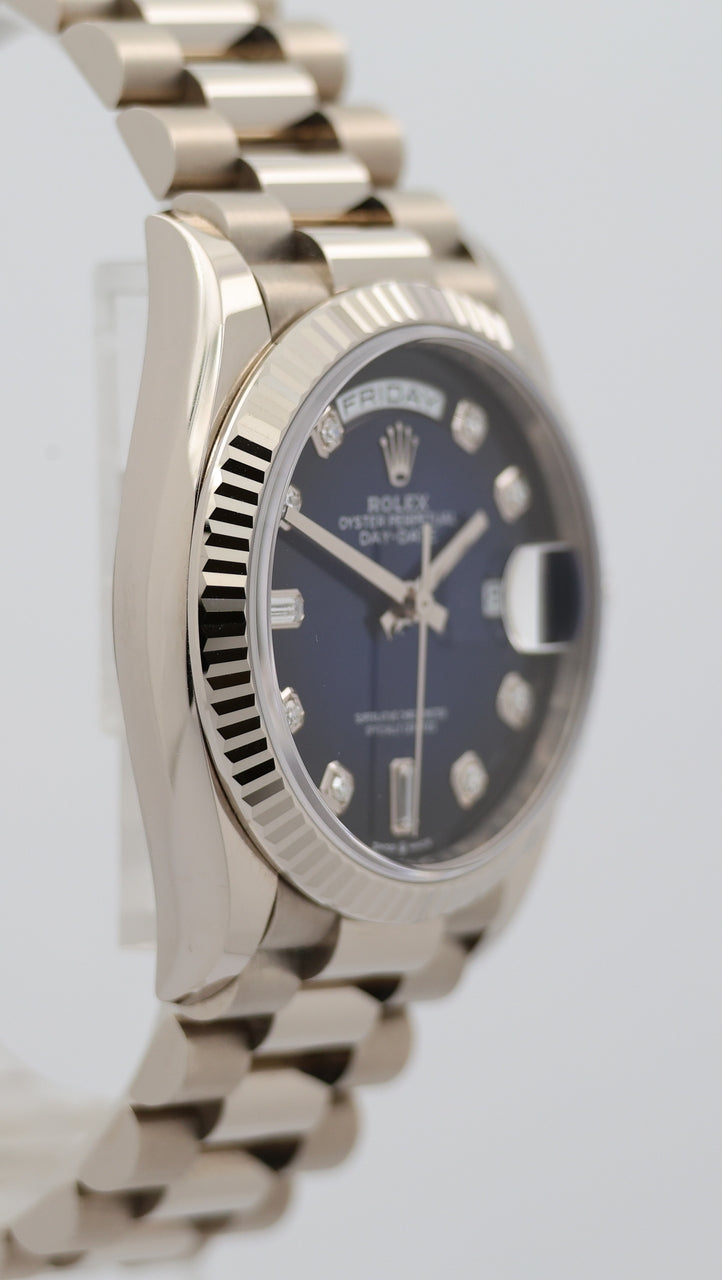 Rolex Day-Date 36 Automatik Herrenuhr Weißgold Blau 128239 - Detailansicht 8