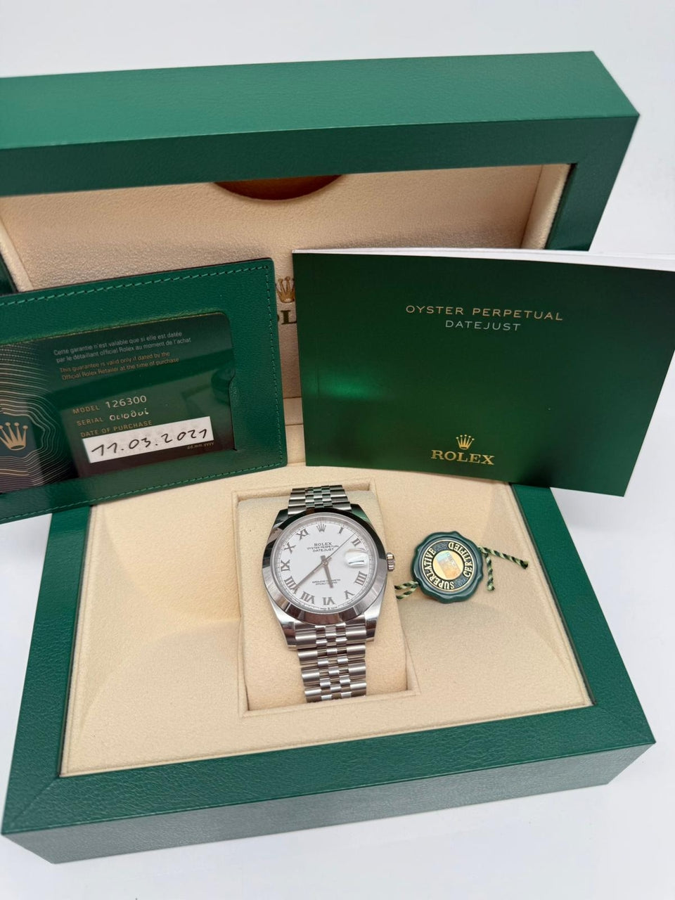 Rolex Datejust Automatik Herrenuhr 41mm Weiß 126300 - Papiere und oder Lieferumfang