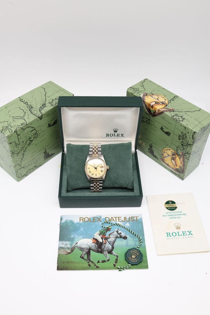 Rolex Datejust 36 Stahl/Gold "Roman Dial" Gold Jubilee LC100 16013 - Papiere und oder Lieferumfang