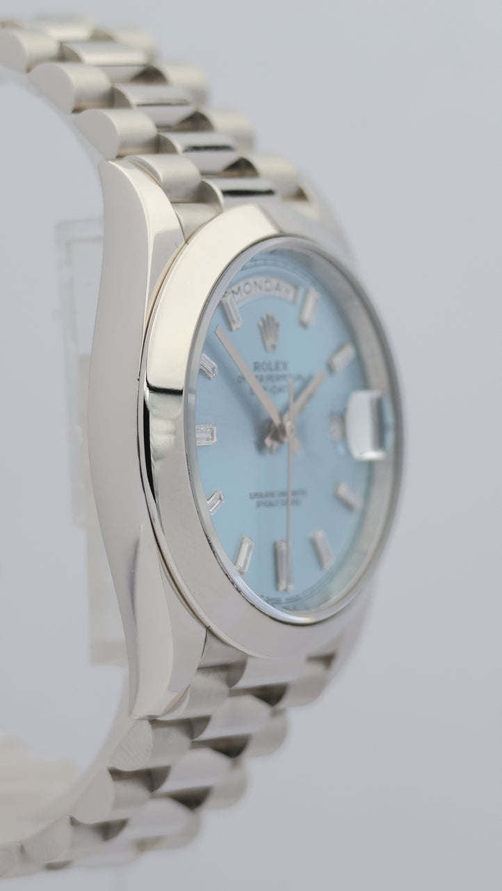 Rolex Day-Date 40 Platinum Ice Blue Baguette Dial 228206 Box + og. Papiere
