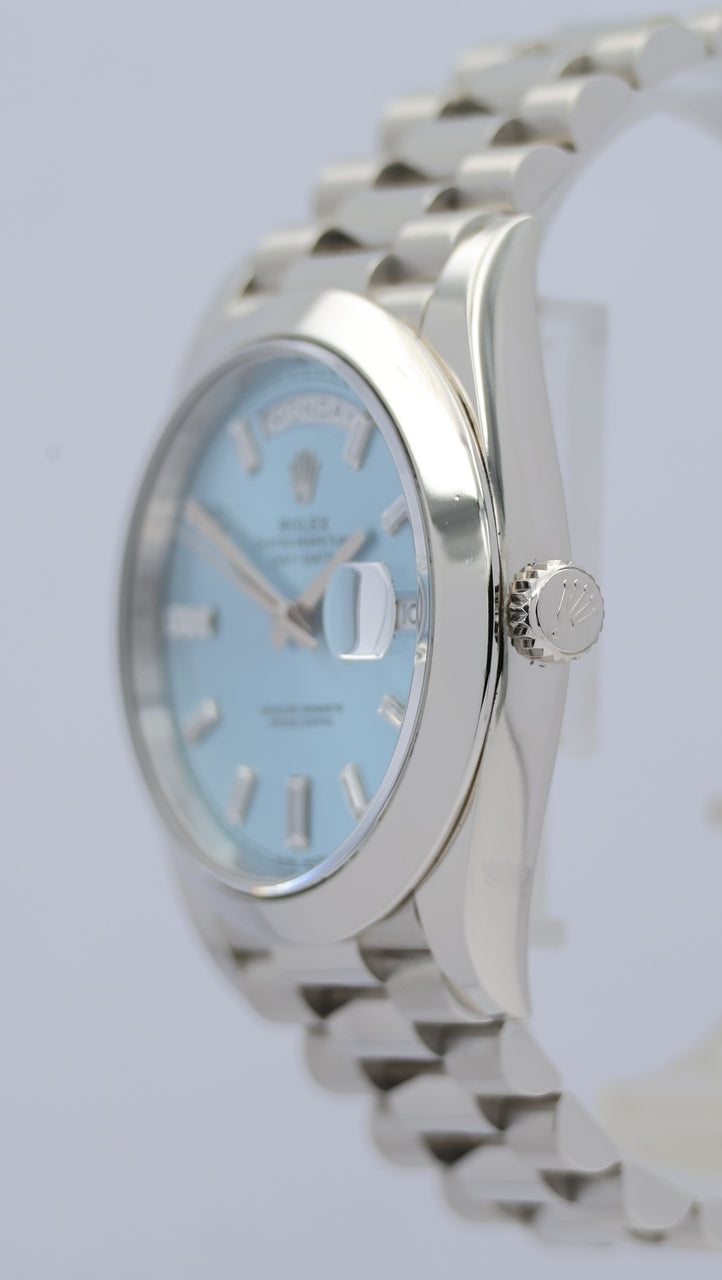 Rolex Day-Date 40 Platinum Ice Blue Baguette Dial 228206 Box + og. Papiere
