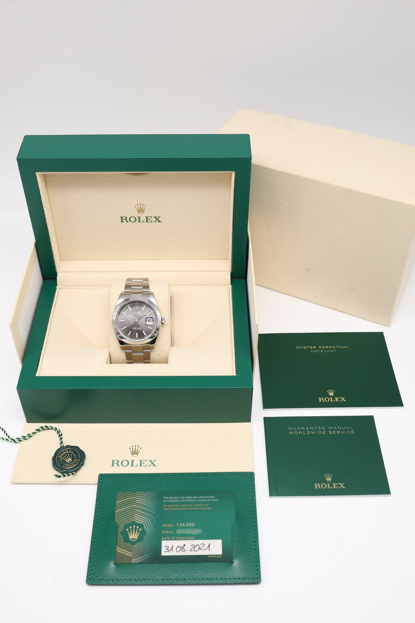 Rolex Datejust 41 Automatik Rhodium 2021 Grau 126300 - Papiere und oder Lieferumfang