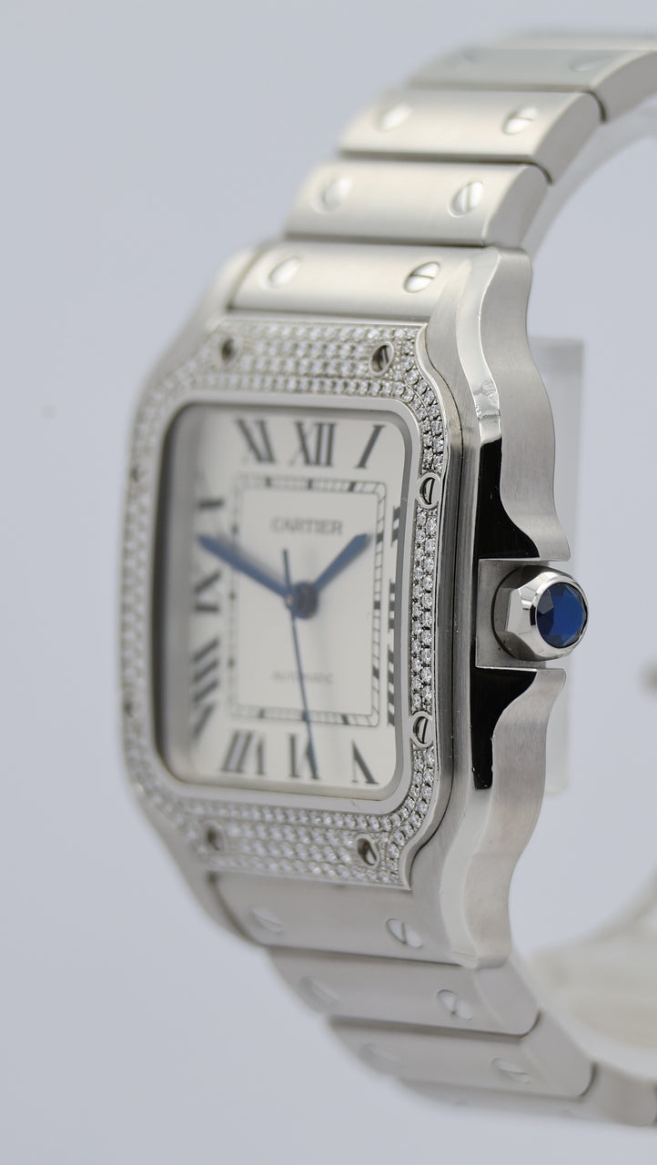 Cartier Santos de Cartier Stahl Factory Diamantbesatz Automatik W4SA0005 Box + og. Papiere