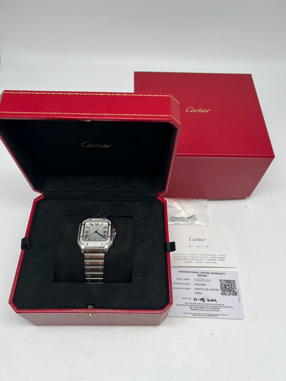 Cartier Santos de Cartier Stahl Factory Diamantbesatz Automatik W4SA0005 Box + og. Papiere