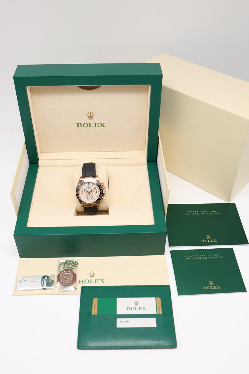 Rolex Daytona Automatik Roségold Oysterflex 40mm Ivory 116515LN - Papiere und oder Lieferumfang
