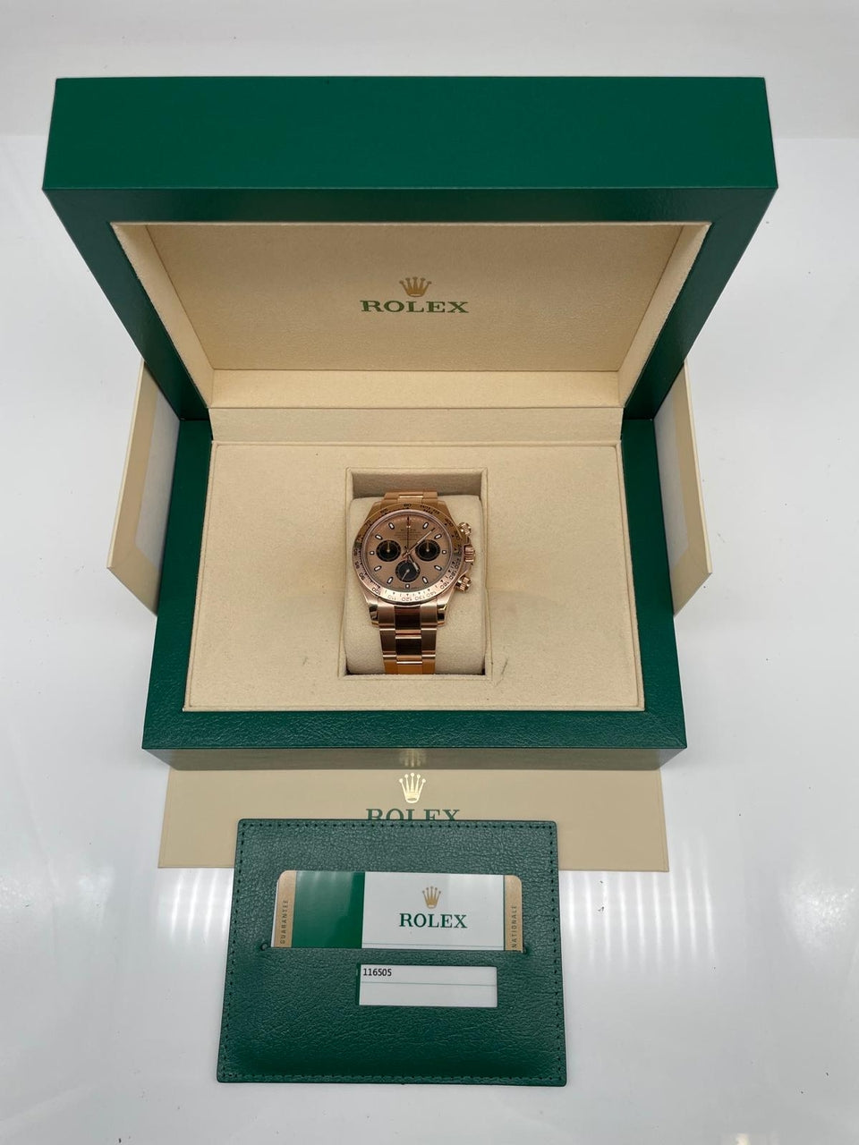 Rolex Daytona Roségold 40mm LC100 + RLX Service 2025 116505 - Papiere und oder Lieferumfang