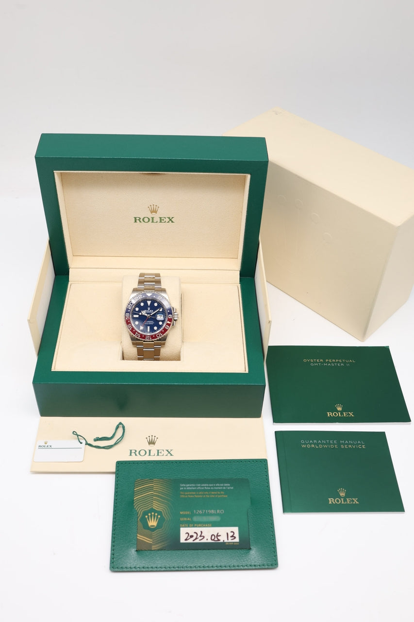 Rolex GMT-Master II "Pepsi" Weißgold blau 40mm 126719BLRO - Papiere und oder Lieferumfang