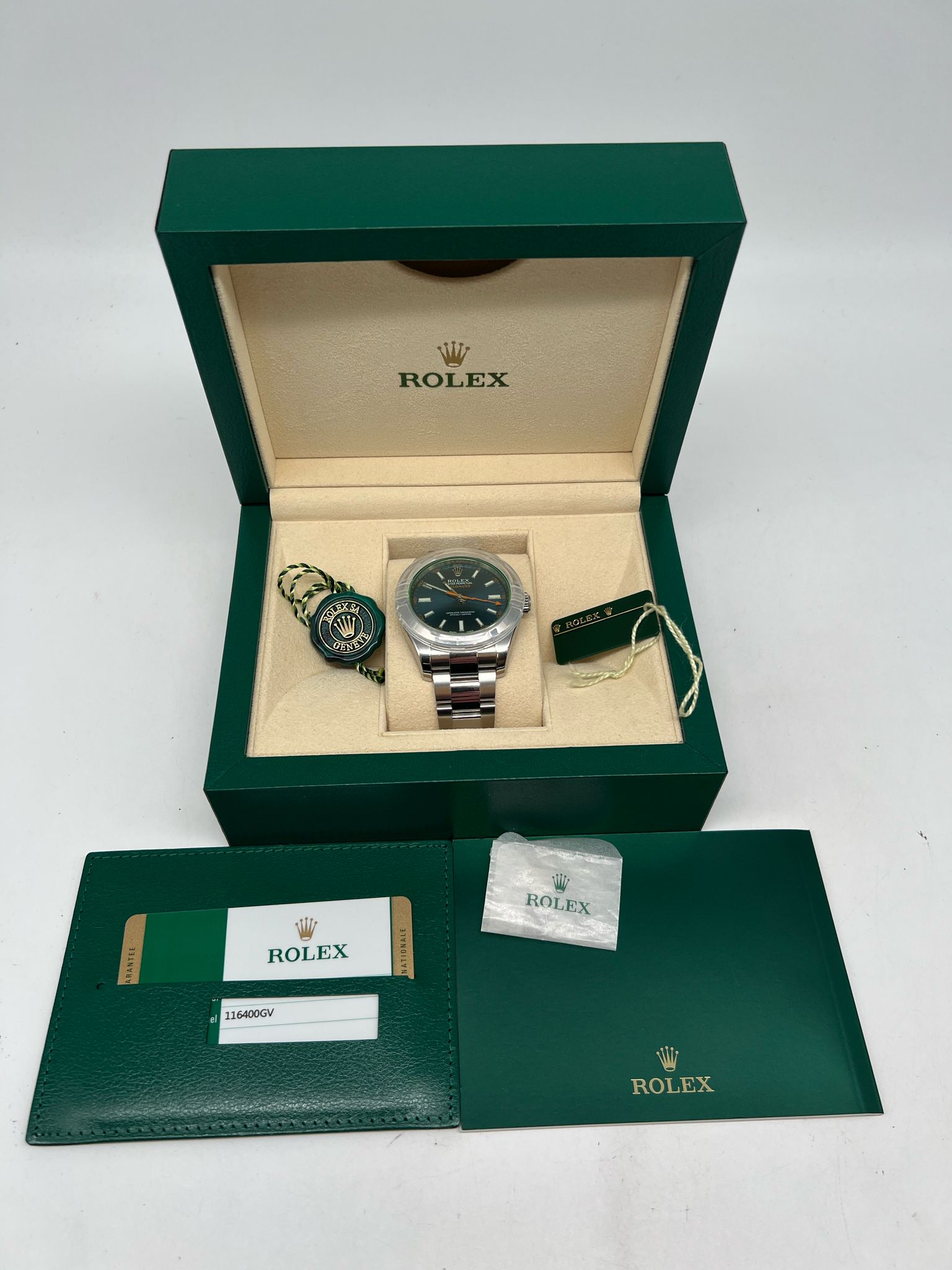 Rolex Milgauss Automatik Herrenuhr Blau 116400GV Box + og. Papiere