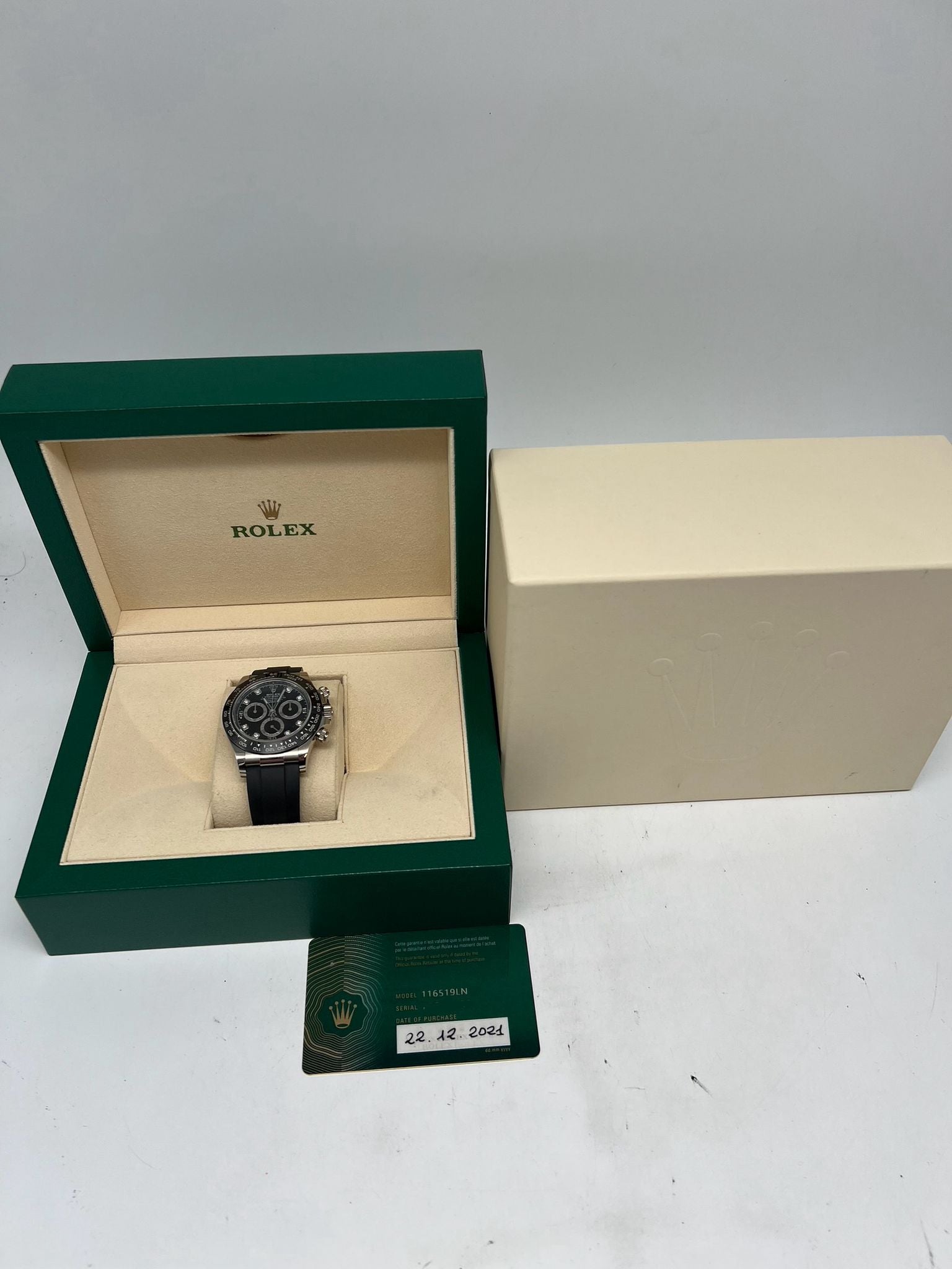 Rolex Daytona Weißgold Oysterflex Diamond 116519LN Box + og. Papiere
