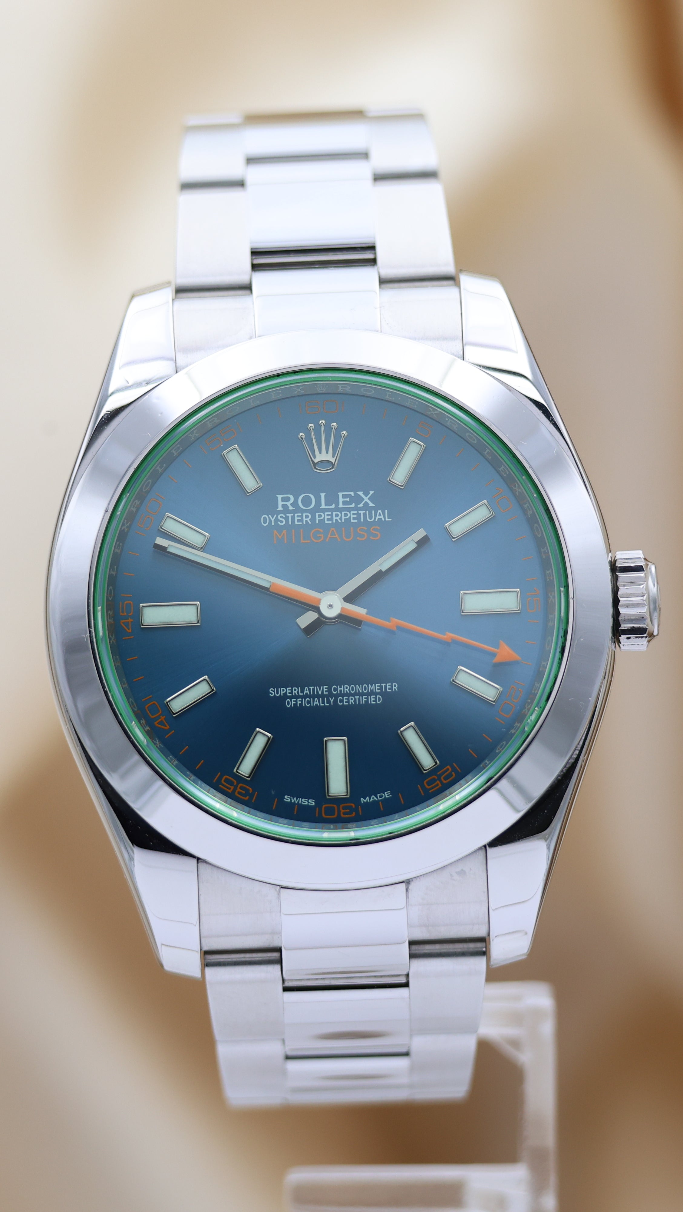 Rolex Milgauss Automatik Herrenuhr Blau 116400GV Box + og. Papiere