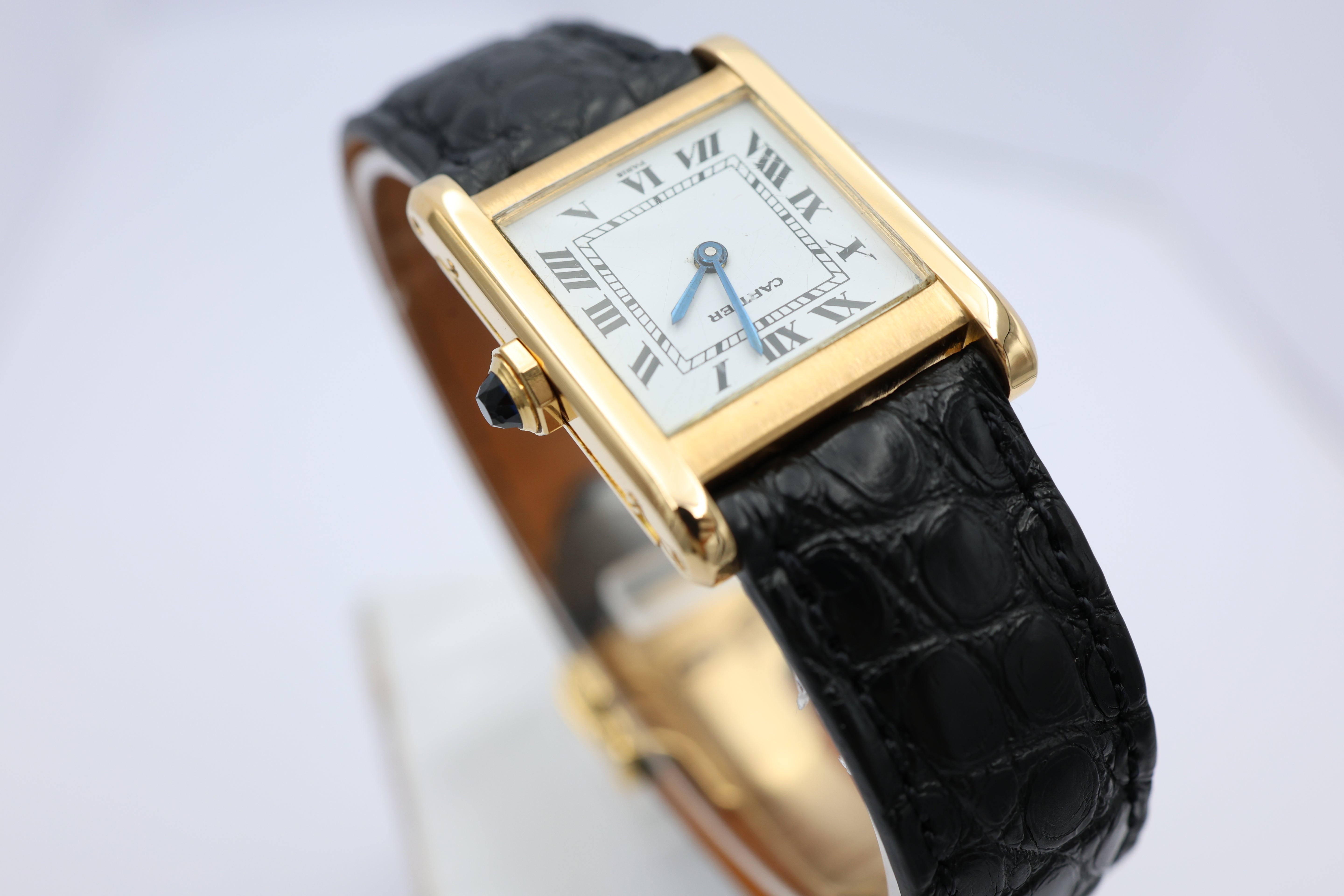 Cartier Tank Normale Paris Blatt 18k Gold Handaufzug 78092 - Detailansicht 18