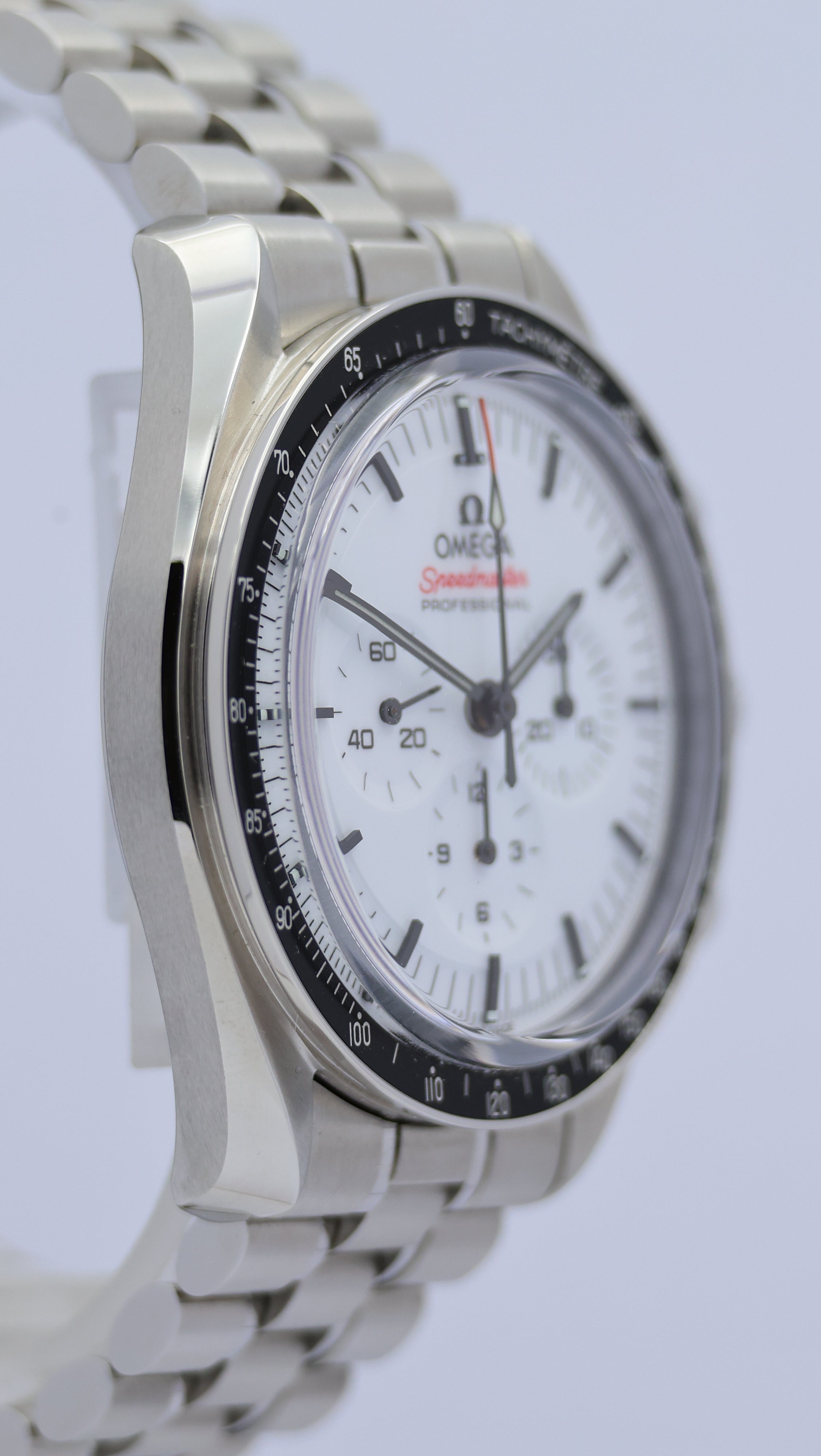 Omega Speedmaster Professional Moonwatch White mit Push-Schließe	 31030425004001 Box + og. Papiere