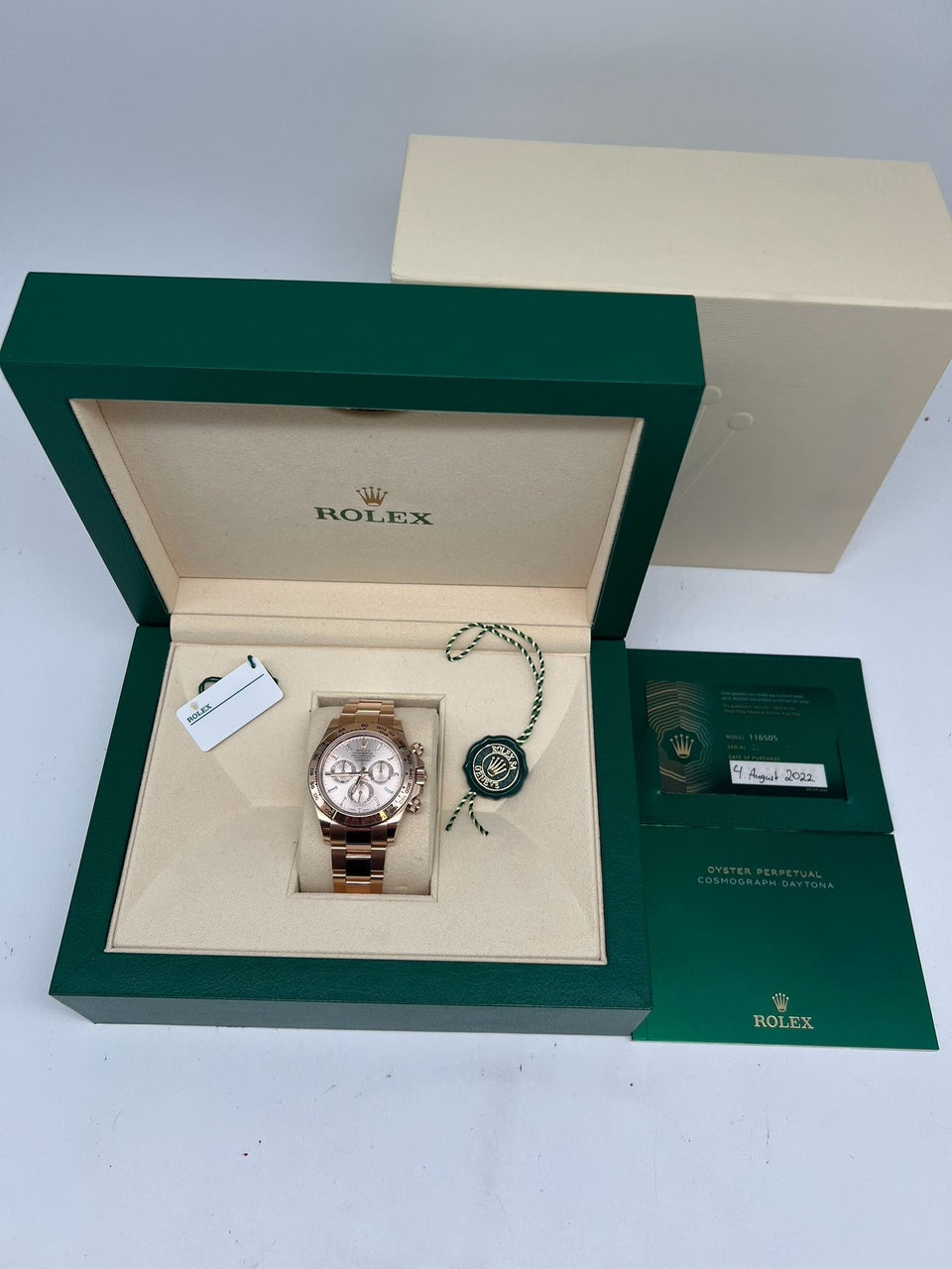 Rolex Daytona Roségold Sundust Baguette-Dial Ungetragen 116505 Box + og. Papiere