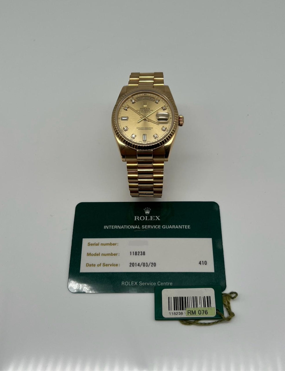Rolex Day-Date 36 Automatik Herrenuhr Diamond-Dial 118238 - Papiere und oder Lieferumfang