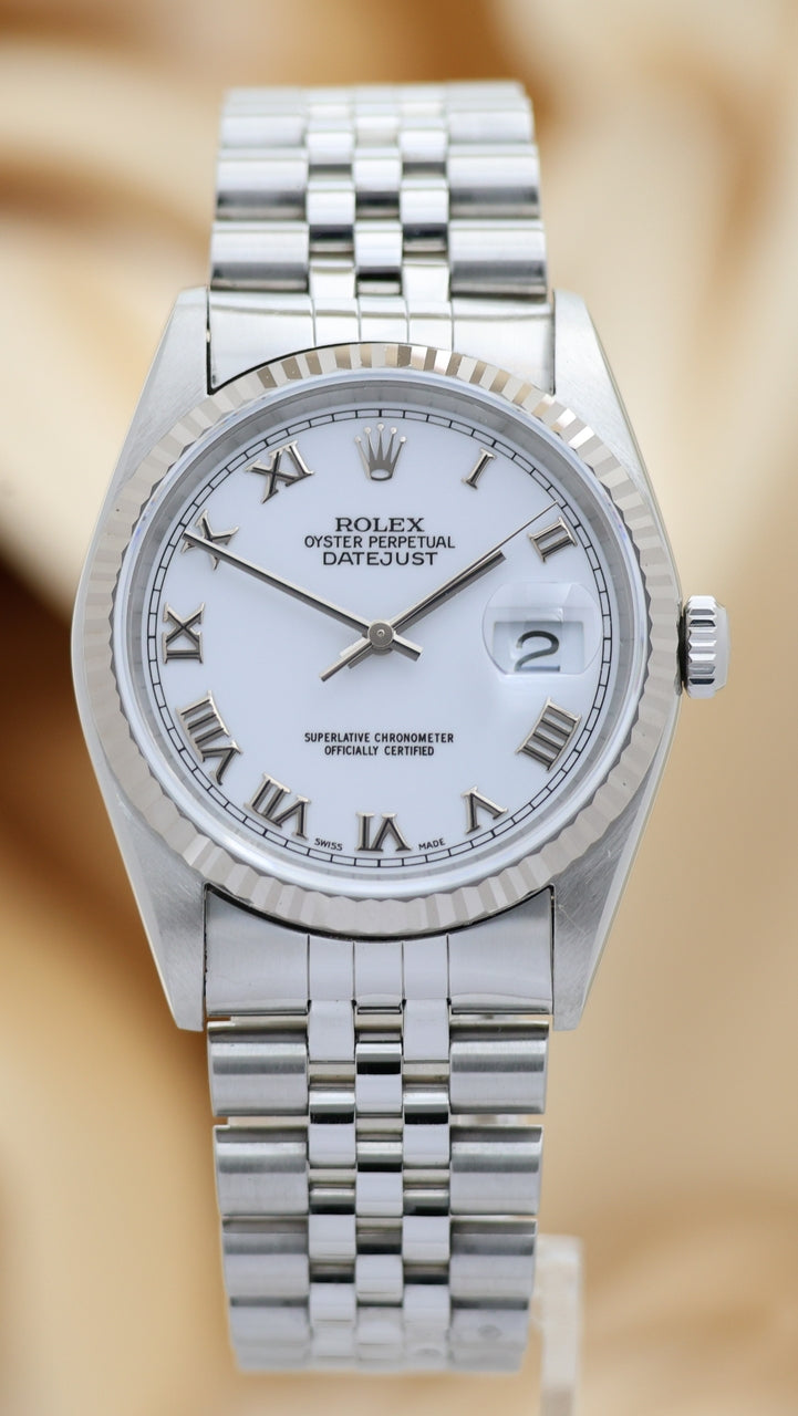 Rolex Datejust 36 Automatik Herrenuhr Weiß 16234 - Thumbnail