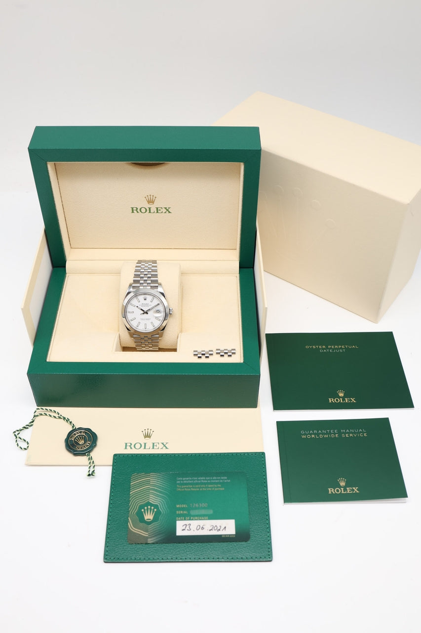 Rolex Datejust  Jubilee weiß Automatik Herrenuhr 41mm Weiß  126300 - Papiere und oder Lieferumfang