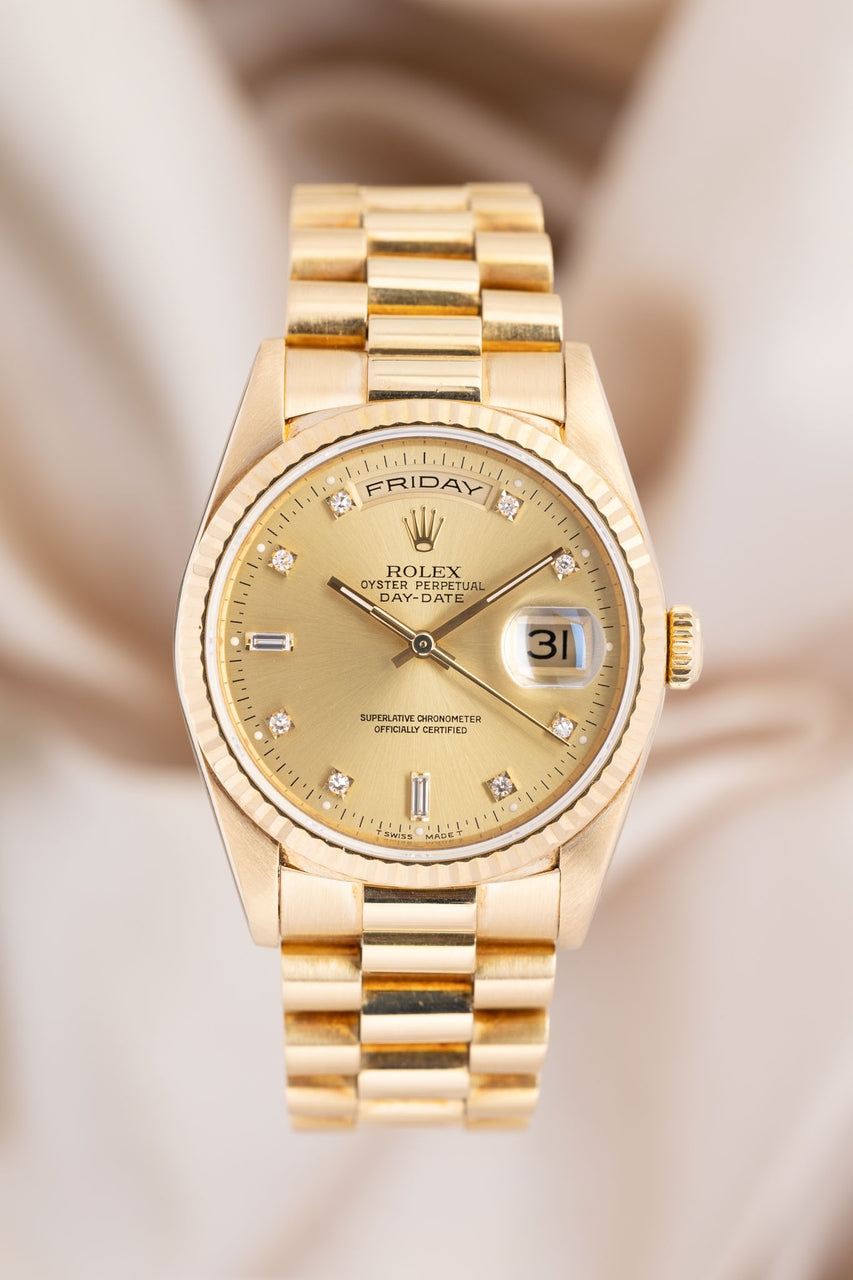 Rolex Day-Date 36 President 18k Gelbgold "Diamond Dial" 18238 - Thumbnail