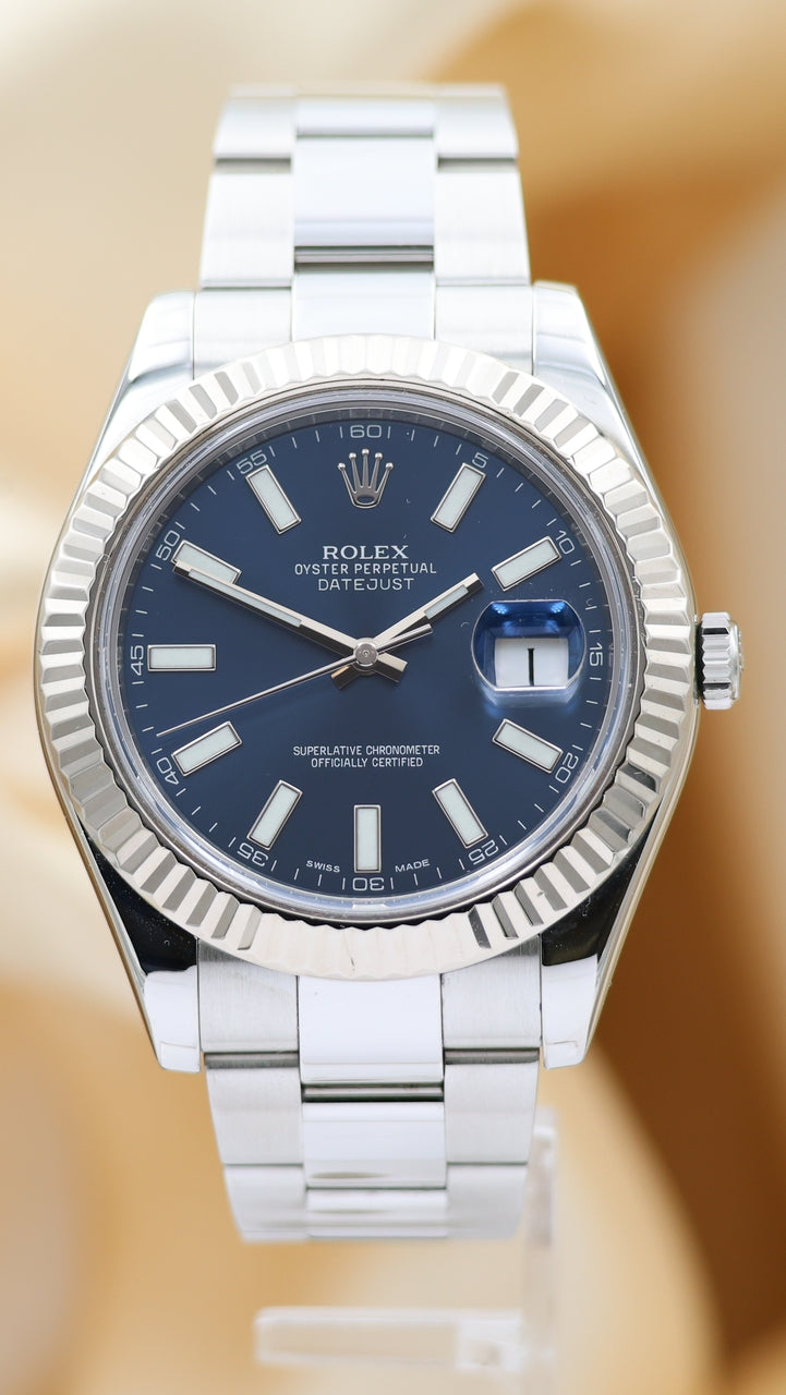 Rolex Datejust II Automatik Herrenuhr Blau 116334 Box + og. Papiere