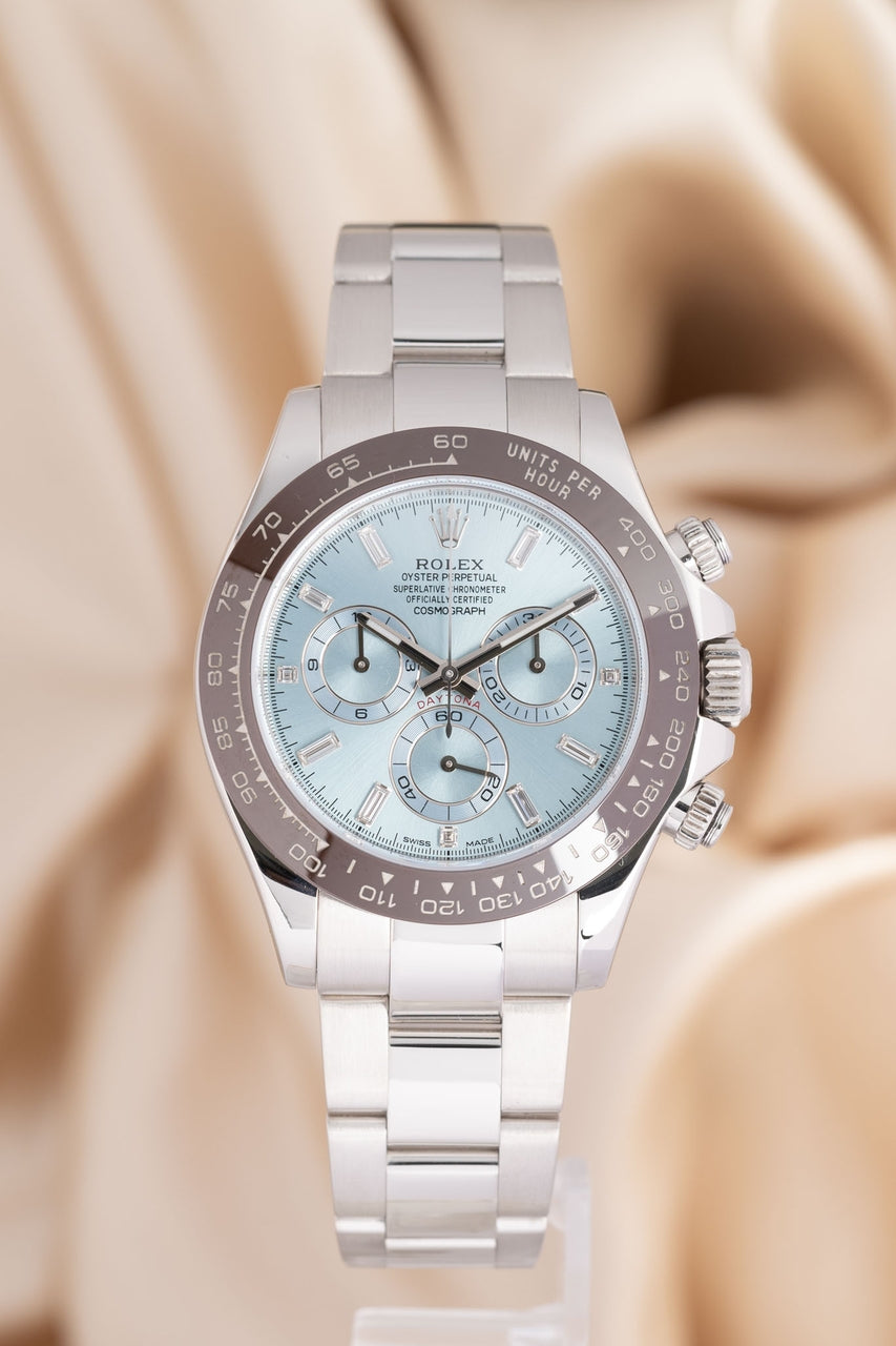 Rolex Daytona Platinum Baguette Ice Blue 40mm Fullset 2014 LC EU 116506 - Thumbnail