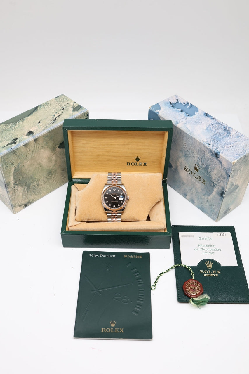 Rolex Datejust 36 "Diamond Dial" Stahl/Gold Automatik 116231 - Papiere und oder Lieferumfang