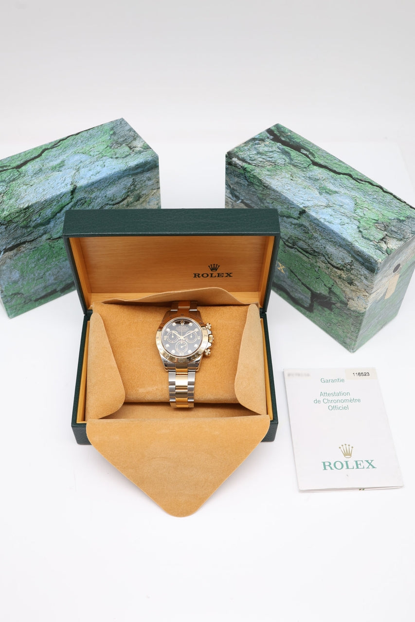 Rolex Daytona Gold/Stahl "Diamond Dial" Automatik Schwarz 116523 - Papiere und oder Lieferumfang