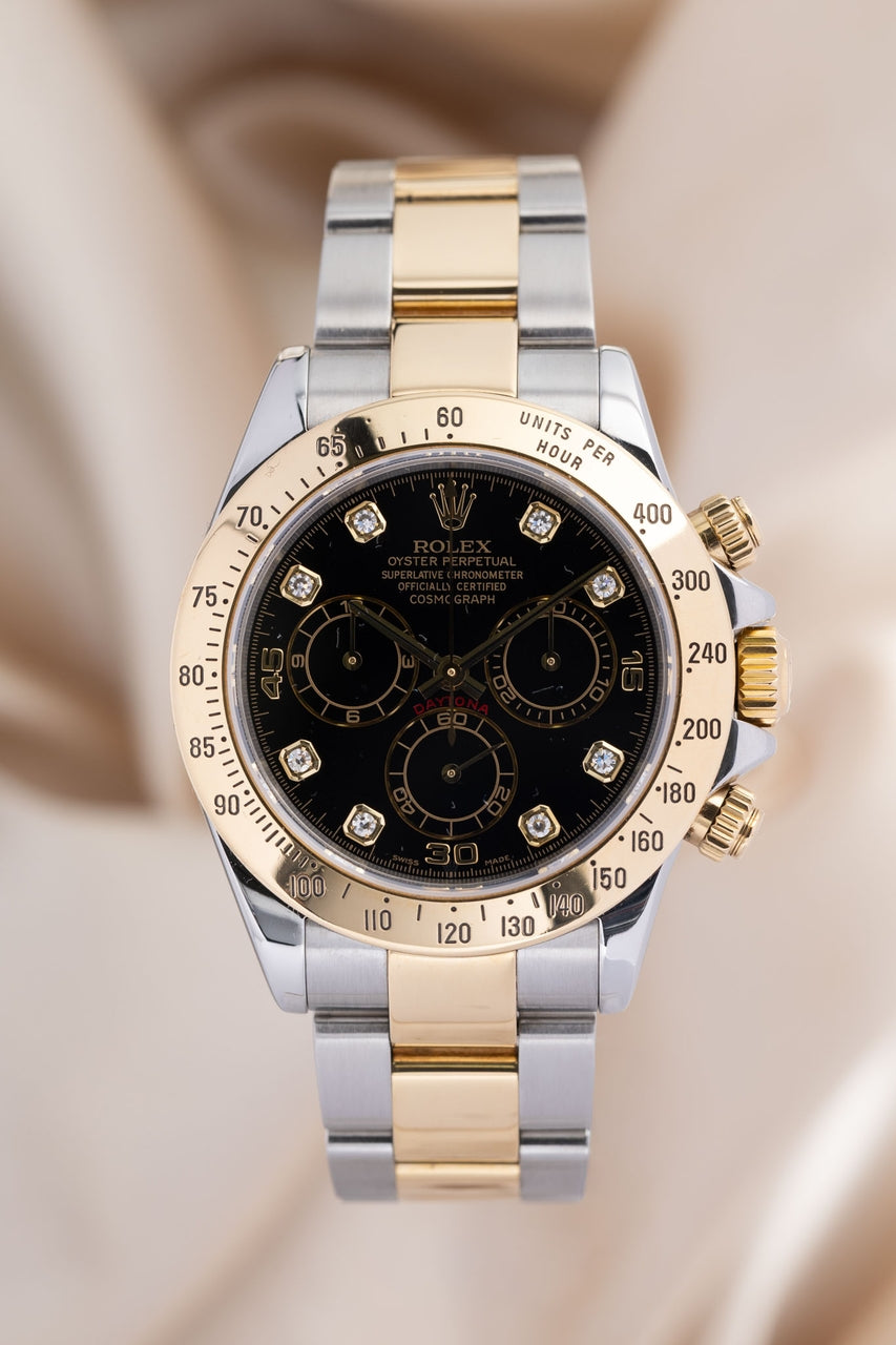 Rolex Daytona Gold/Stahl "Diamond Dial" Automatik Schwarz 116523 - Thumbnail