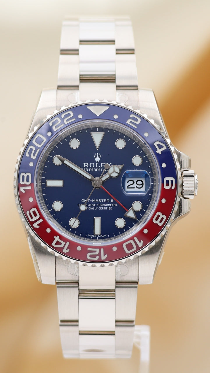 Rolex GMT-Master II "Pepsi" Automatik Herrenuhr Weißgold 40mm STICKERED 116719BLRO - Thumbnail