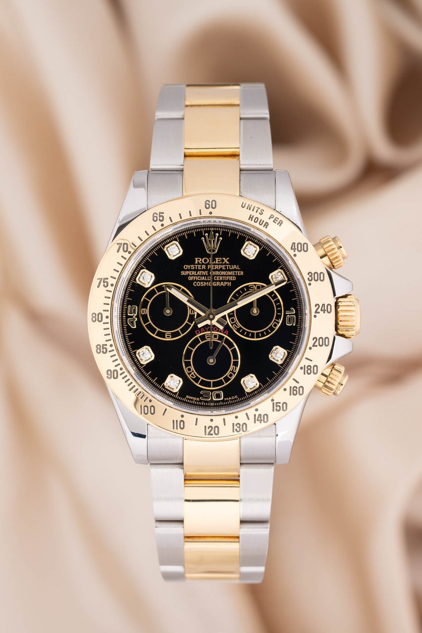 Rolex Daytona Gold/Stahl "Diamond Dial" Automatik Schwarz 116523 - Thumbnail