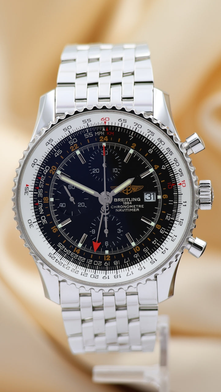 Breitling Navitimer World GMT 46 Automatik Herrenuhr	 A24322 Box + og. Papiere