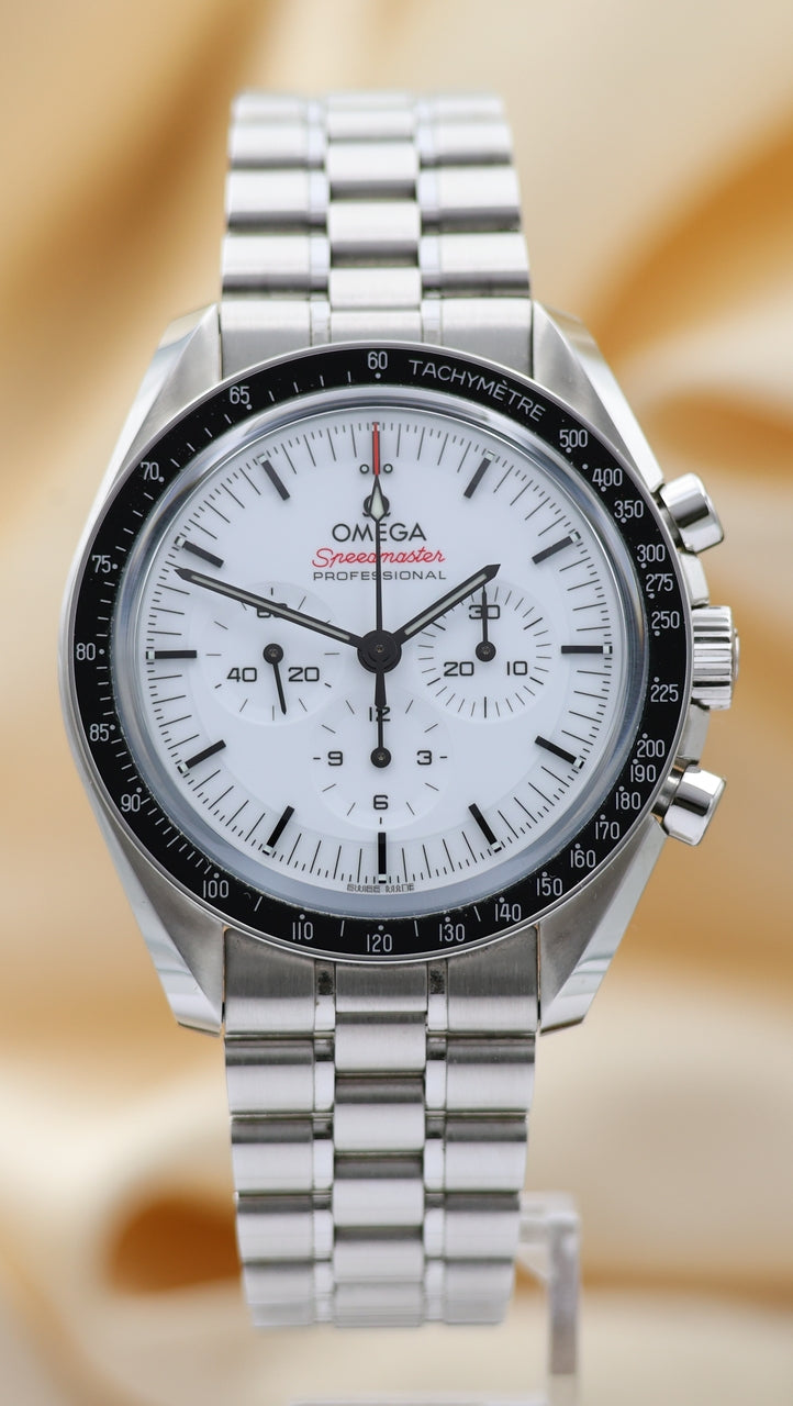 Omega Speedmaster Professional Moonwatch White mit Push-Schließe	 31030425004001 Box + og. Papiere