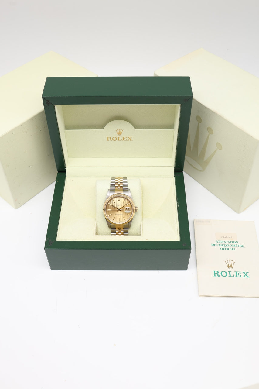 Rolex Datejust Stahl/Gold Tapestry Dial 36mm Automatik 16233 - Papiere und oder Lieferumfang