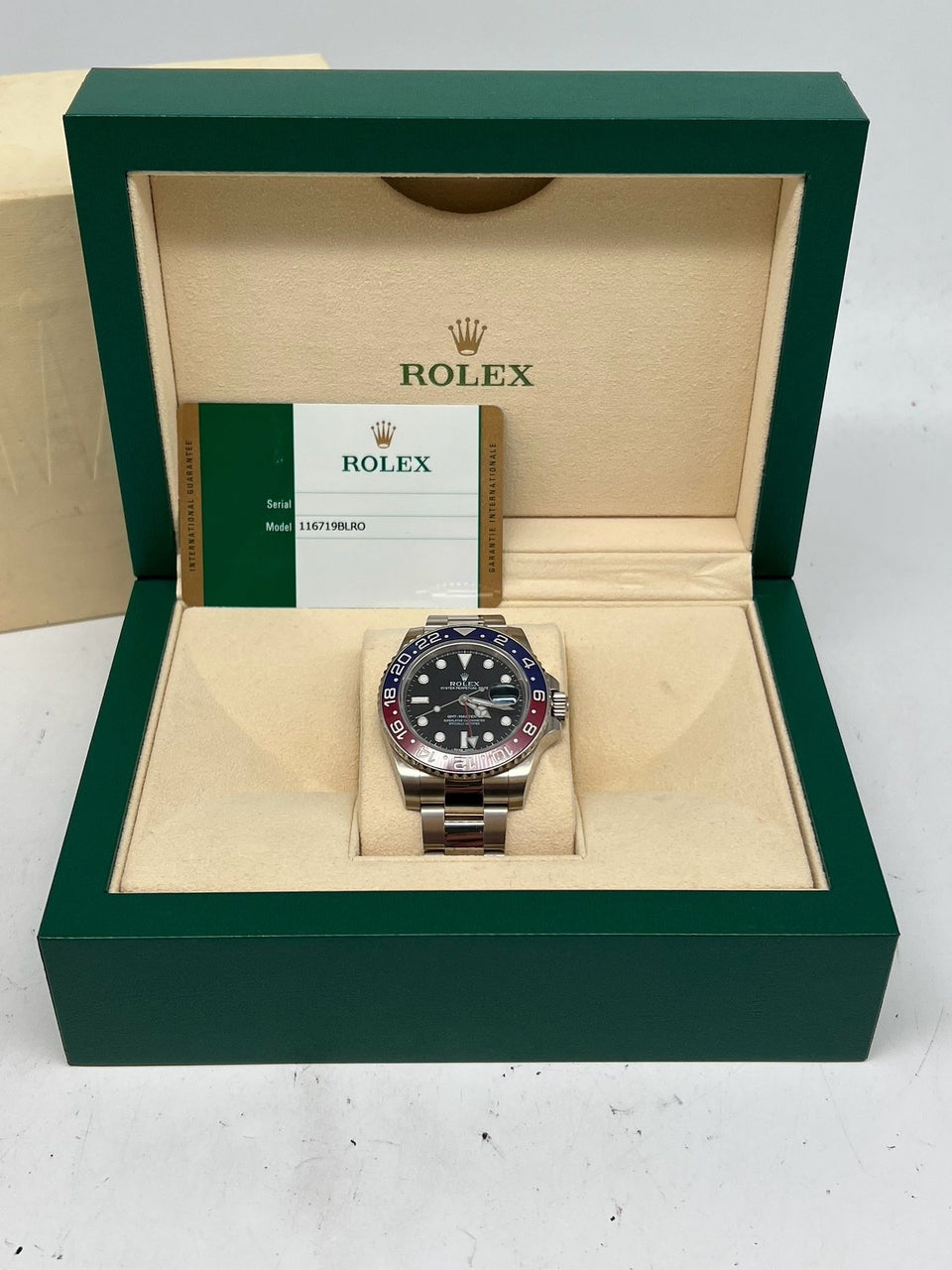 Rolex GMT-Master II "Pepsi" Automatik Herrenuhr Weißgold 40mm 116719BLRO - Papers and documentation