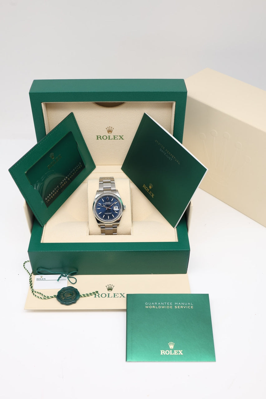 Rolex Datejust 36 Ziffernblatt Blau Automatik Herrenuhr  126200 - Papiere und oder Lieferumfang