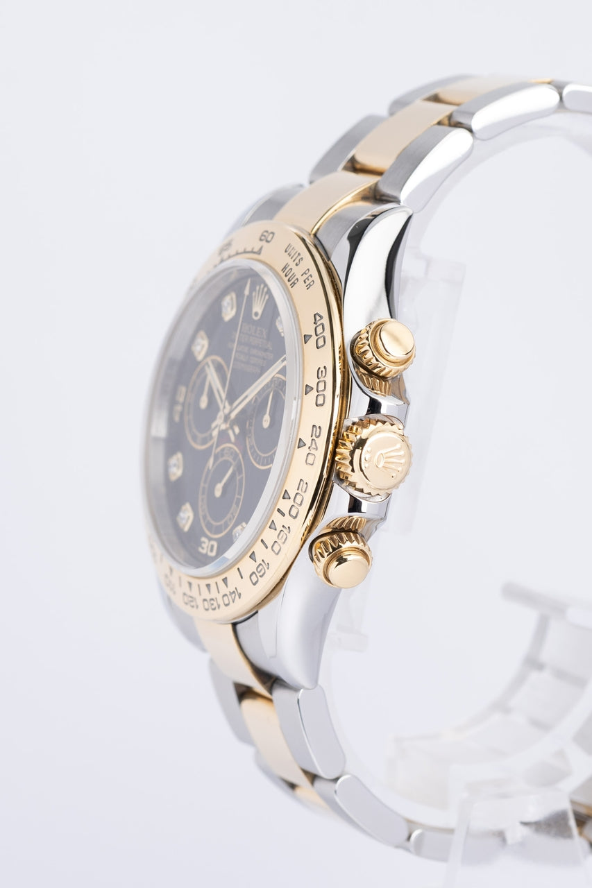 Rolex Daytona 40mm Stahl/Gold Diamant Blatt Herrenuhr Schwarz 116503 - Detailansicht 2