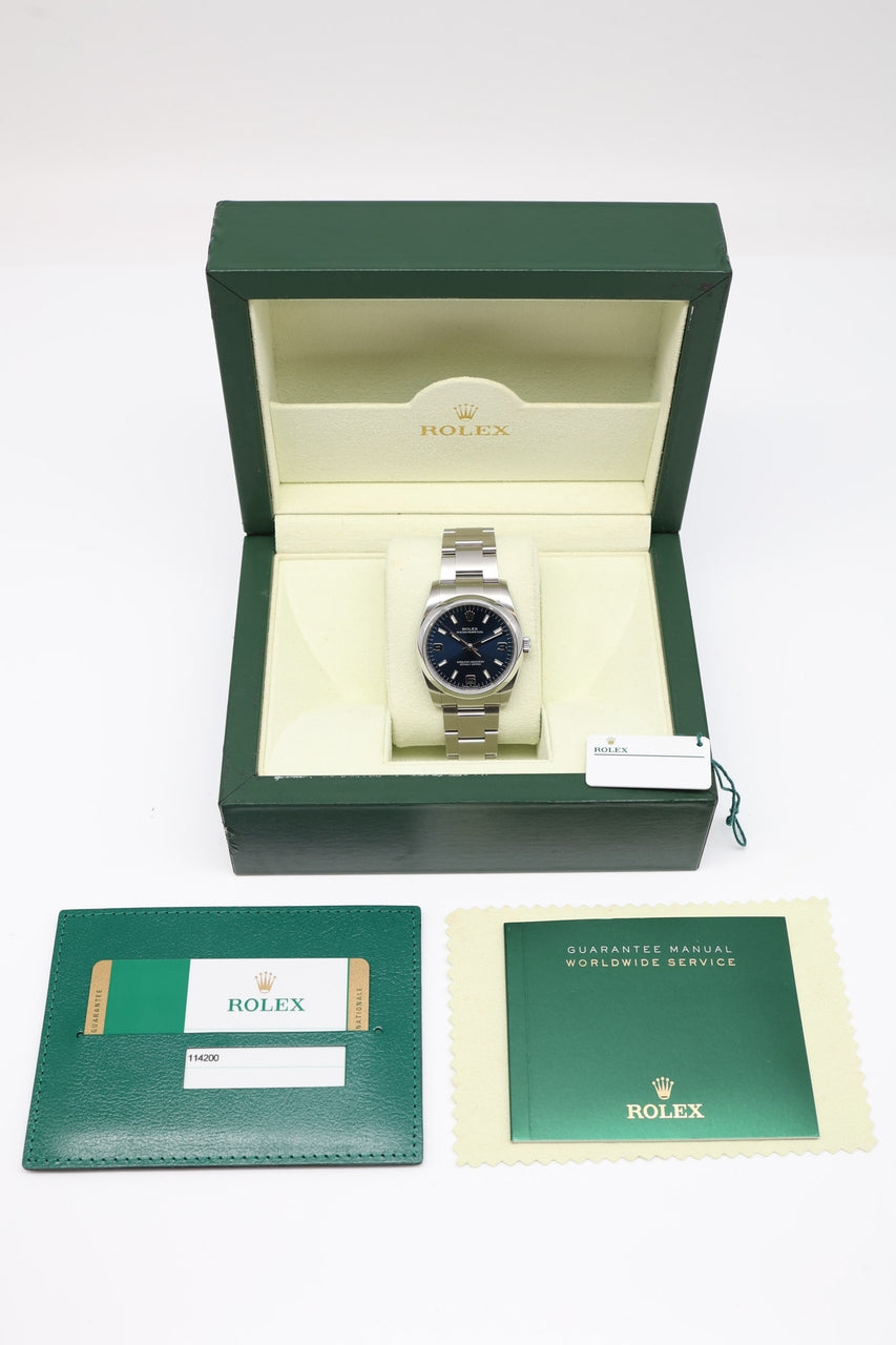 Rolex Oyster Perpetual 34 Automatik Blau 114200 - Papiere und oder Lieferumfang