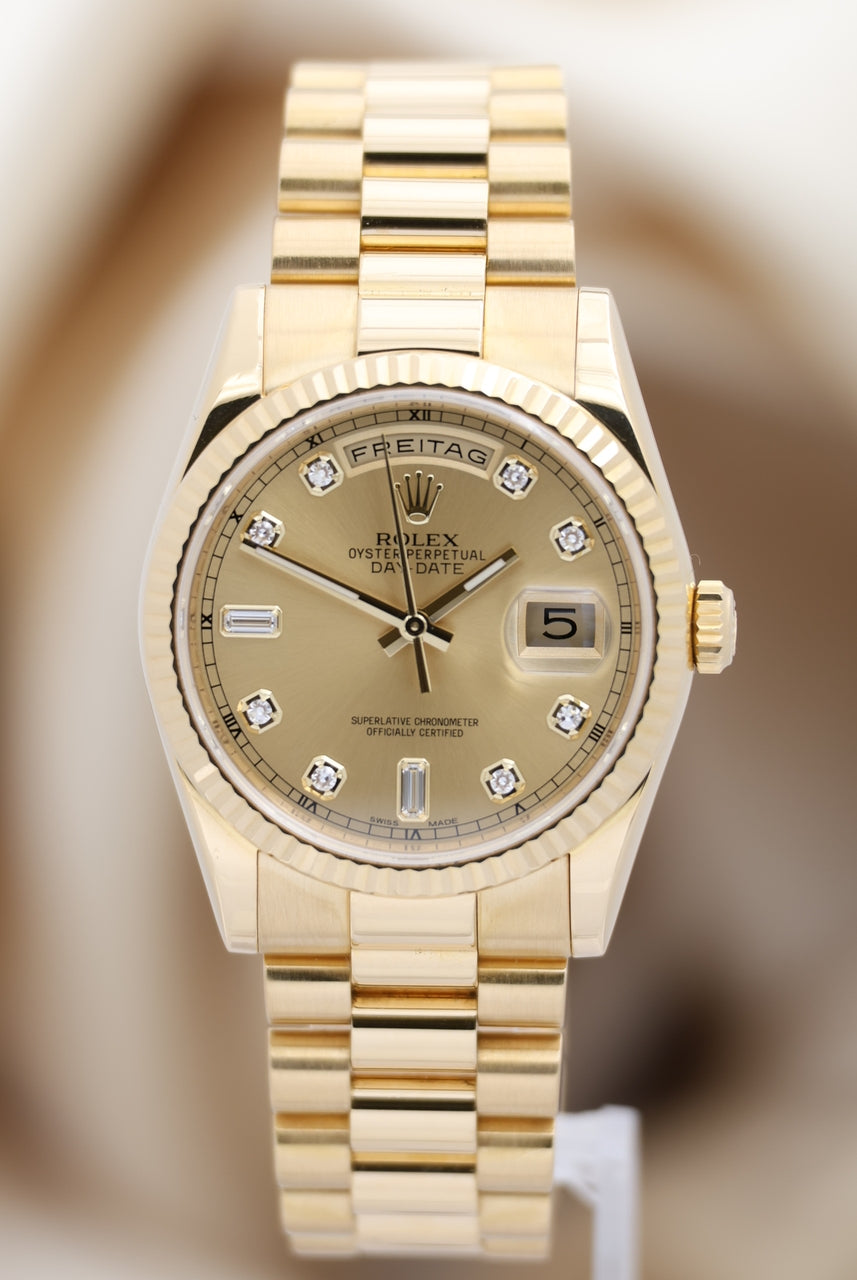Rolex Day-Date 36 President 18k Gelbgold "Diamond Dial" LC:100 118238 - Thumbnail