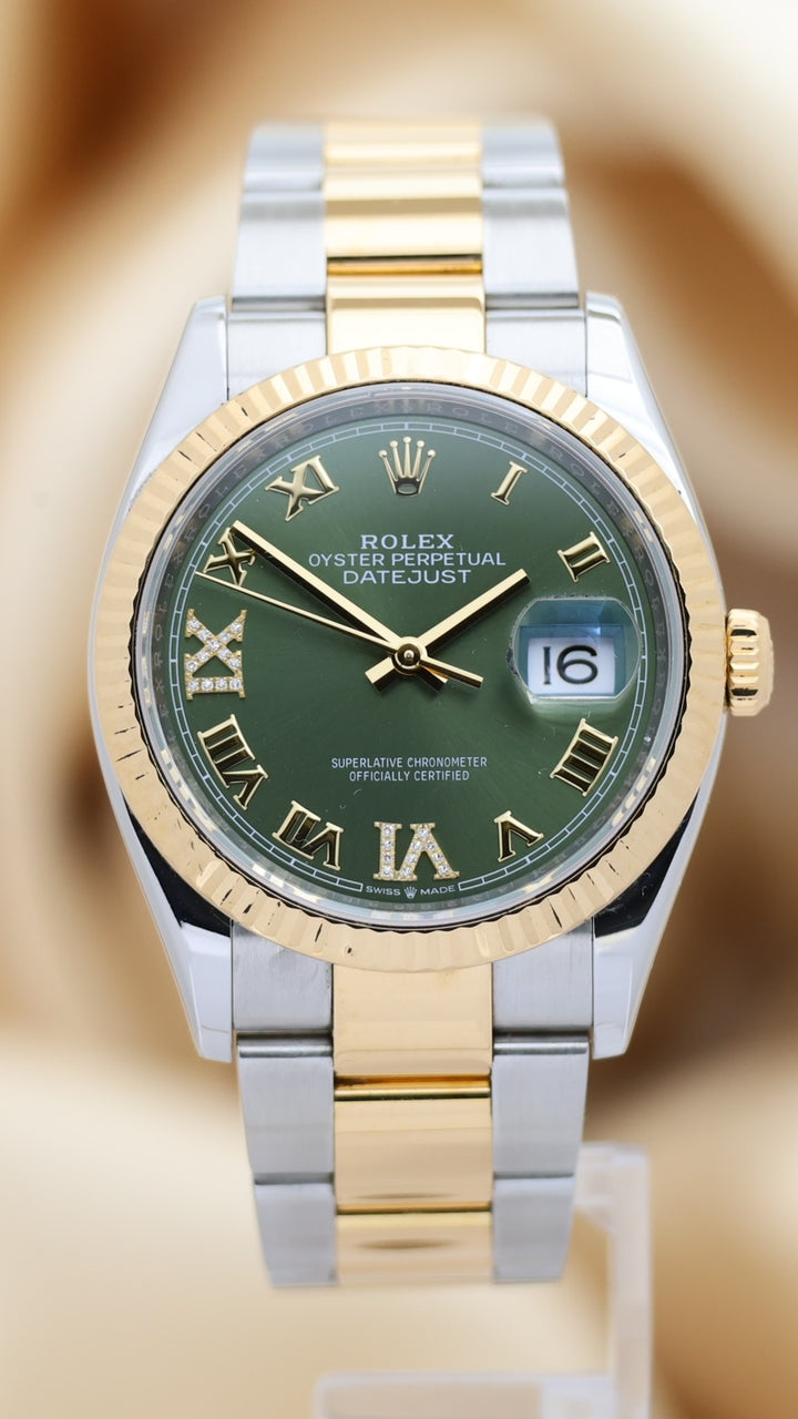 Rolex Datejust Olive Green Diamond Dial 36mm Automatik  126233 - Thumbnail