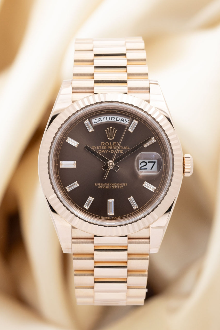 Rolex Day-Date 40 Roségold Baguette Chocolate Dial 228235 - Thumbnail