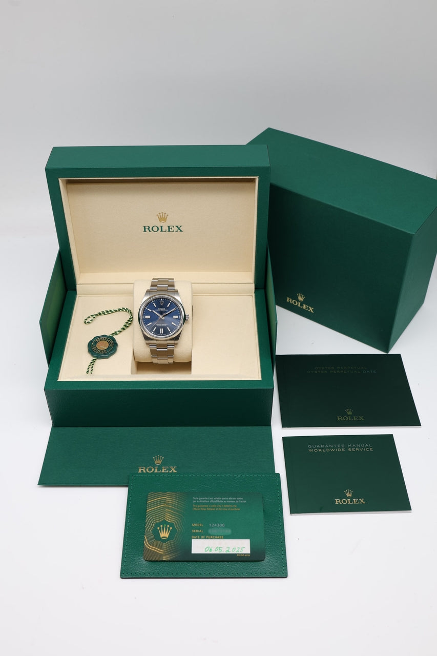 Rolex Oyster Perpetual blau 41mm Automatik Herrenuhr 124300 - Papiere und oder Lieferumfang
