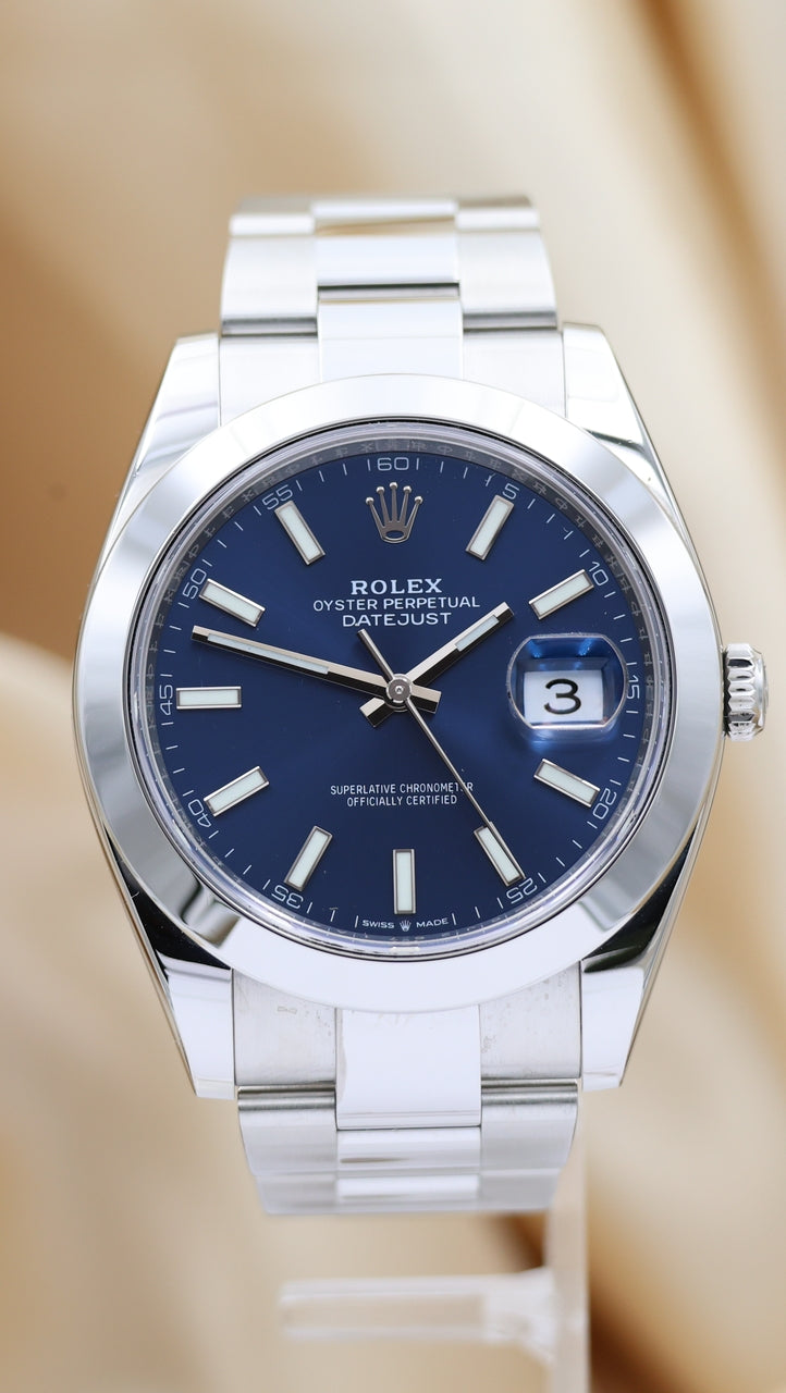 Rolex Datejust 41 Automatik Herrenuhr Blau 126300 Box + og. Papiere