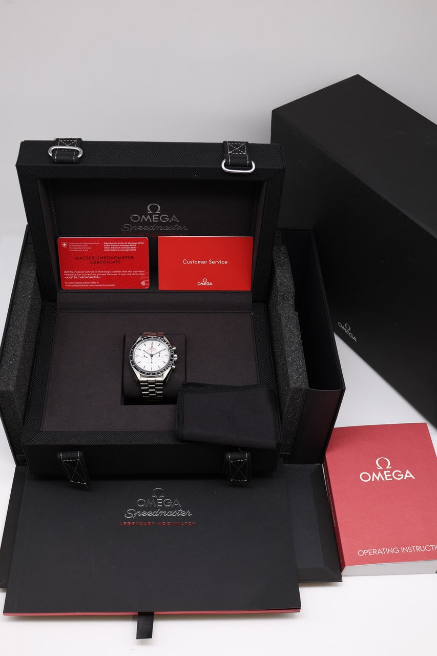 Omega Speedmaster Professional Moonwatch White mit Push-Schließe 31030425004001 - Papiere und oder Lieferumfang