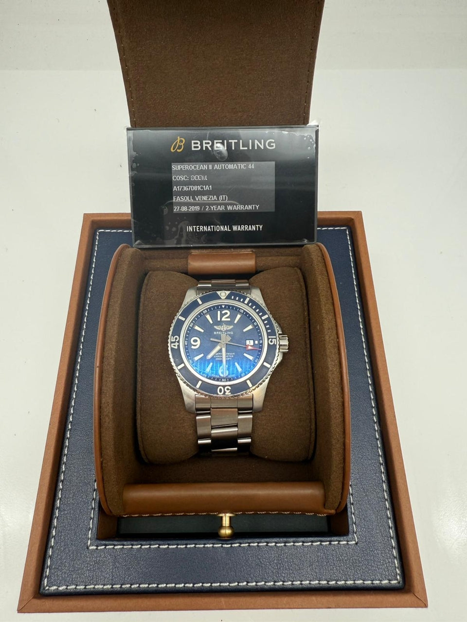 Breitling Superocean 44 Automatik Herrenuhr Blau A17367 - Papiere und oder Lieferumfang