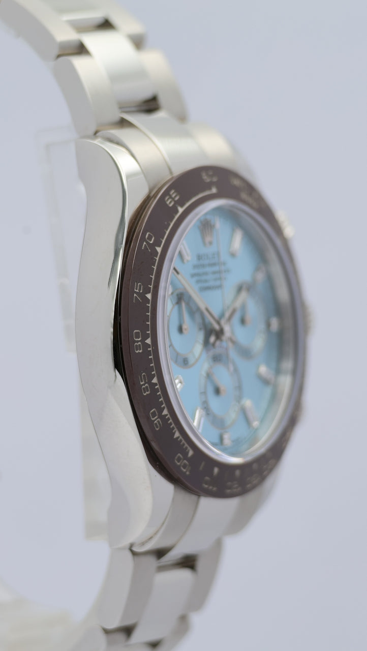 Rolex Daytona Platinum Ice Blue Baguette Blatt  116506 Box + og. Papiere