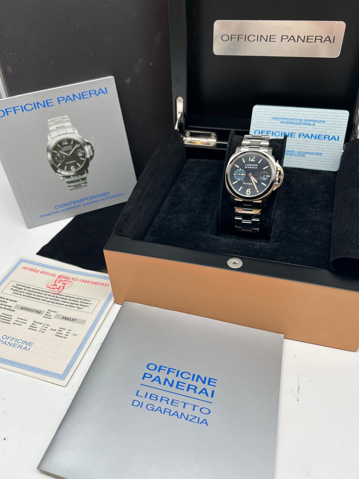 Panerai Luminor Marina Automatik Herrenuhr Blau PAM00050  Box + og. Papiere