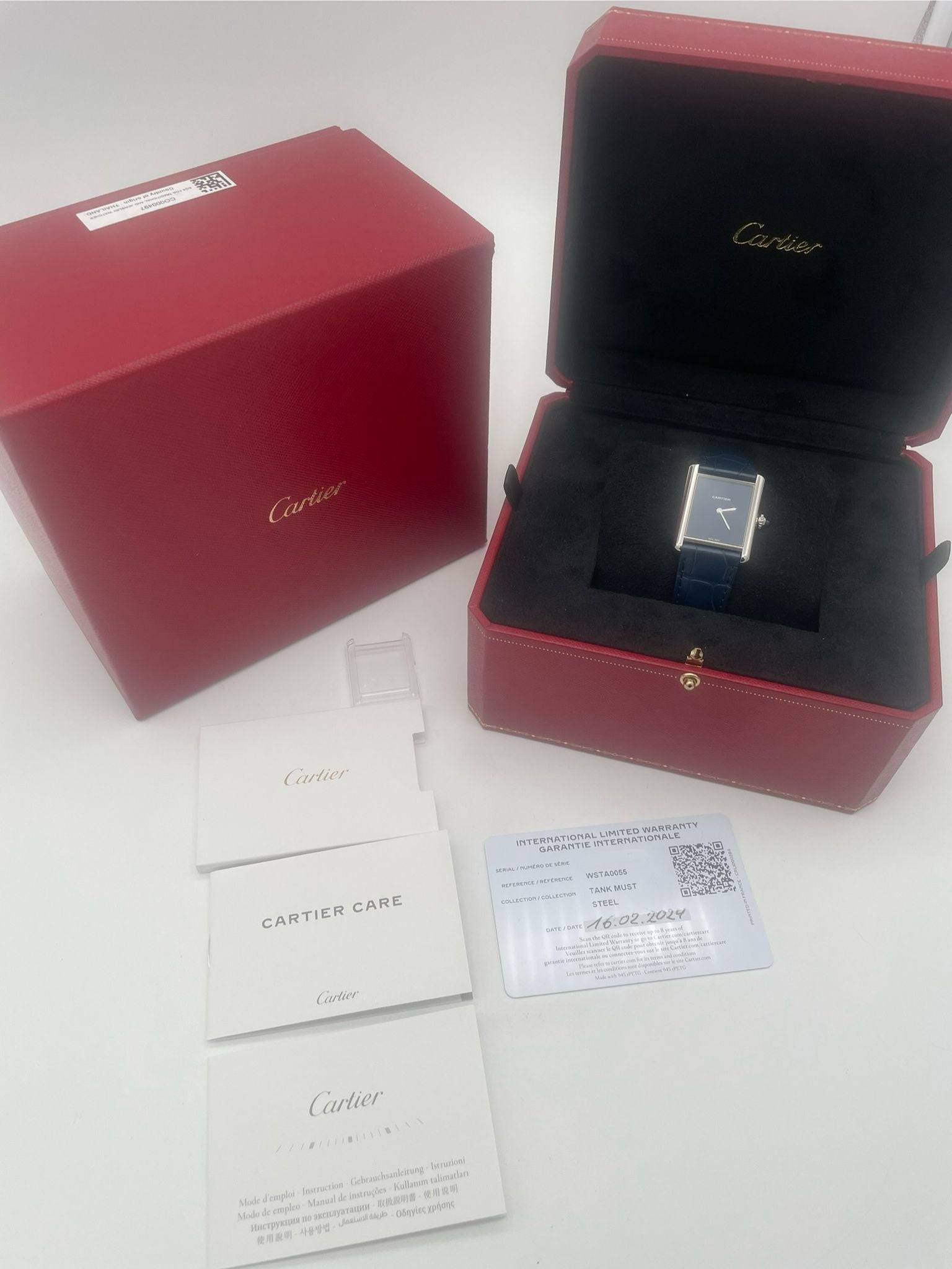 Cartier Tank Must de Cartier Blue Quarz WSTA0055 Box + og. Papiere