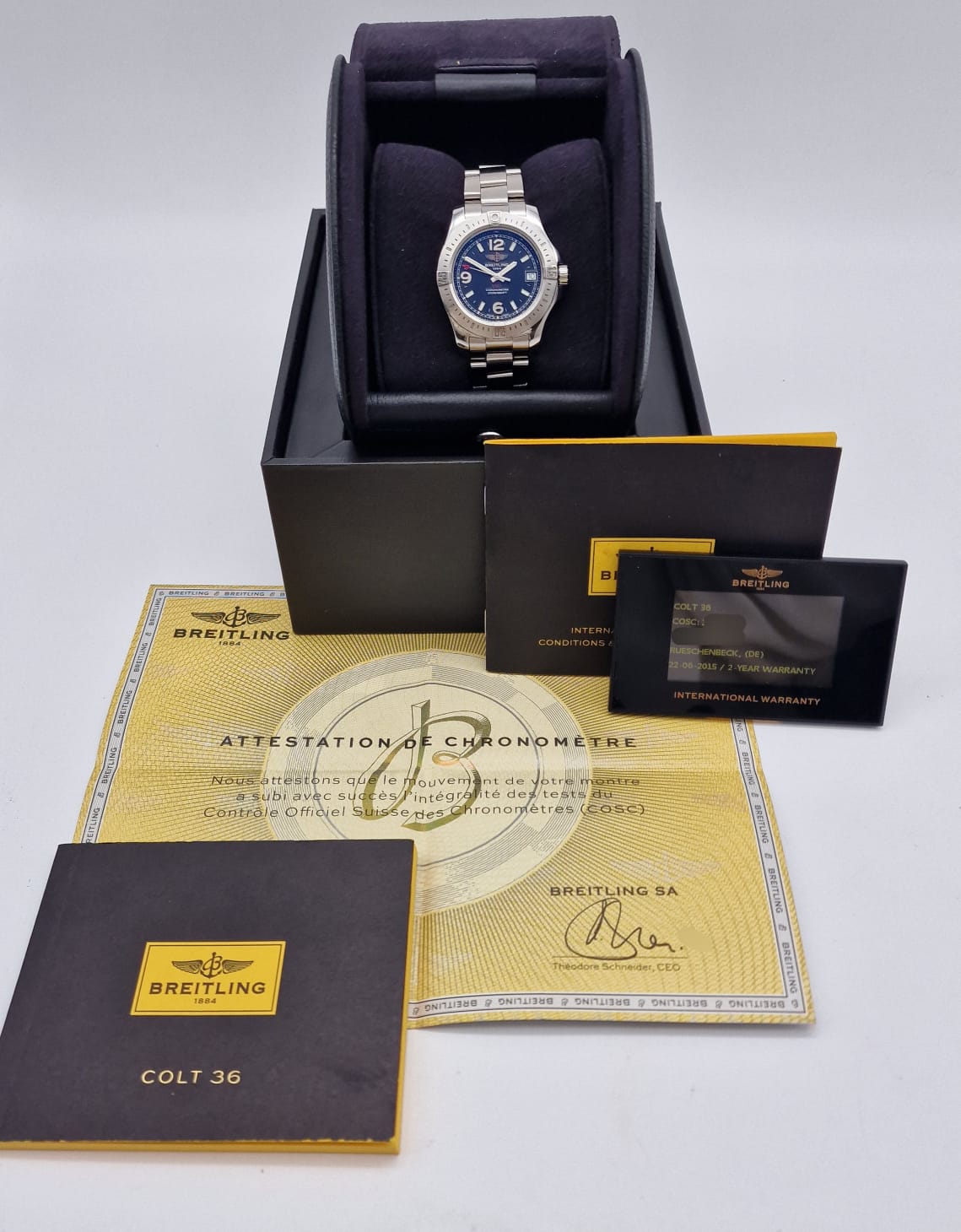 Breitling Colt 36mm Quarz Herrenuhr A74389 Box + og. Papiere